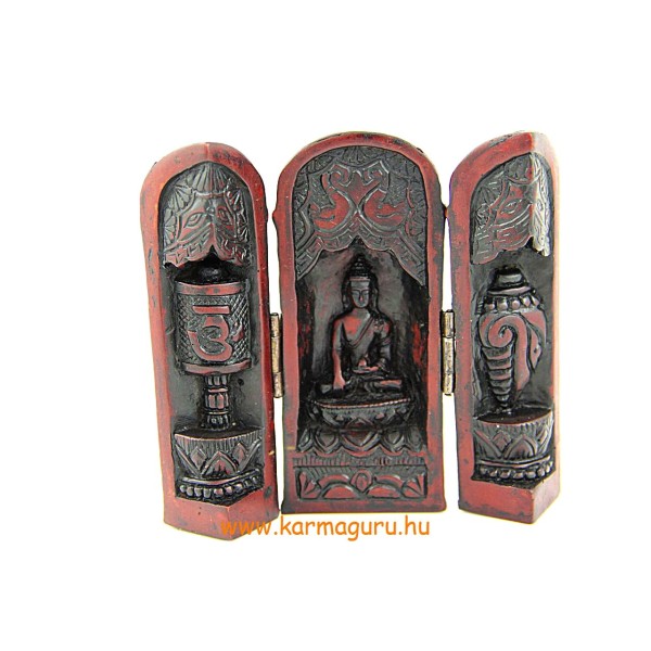 Nyitható Buddha oltár vörös színű - 13 cm
