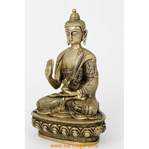 Áldó Buddha szobor réz, matt sárga - 21 cm
