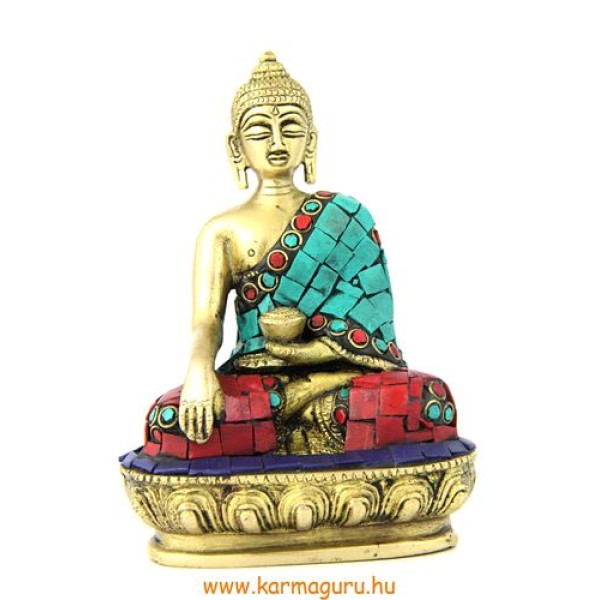 Shakyamuni Buddha szobor réz, kővel berakott - 14cm
