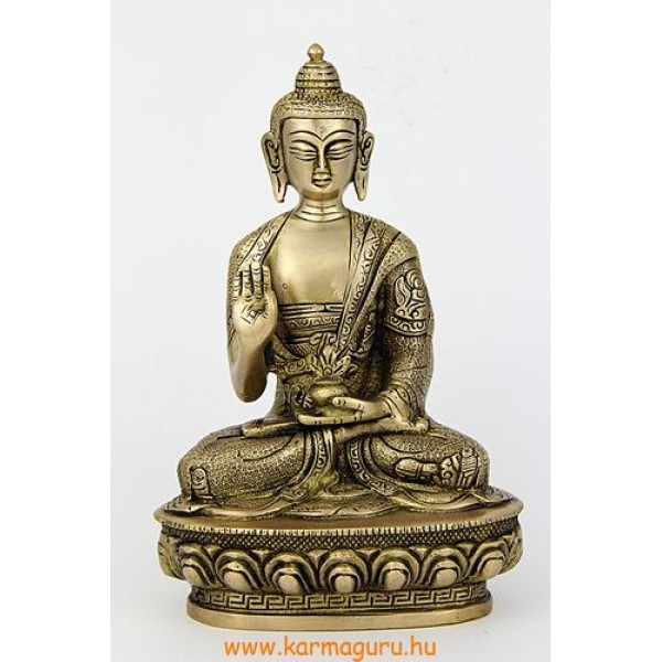 Áldó Buddha szobor réz, matt sárga - 21 cm
