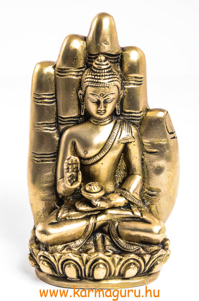 Áldó Buddha kézben szobor, réz, matt sárga