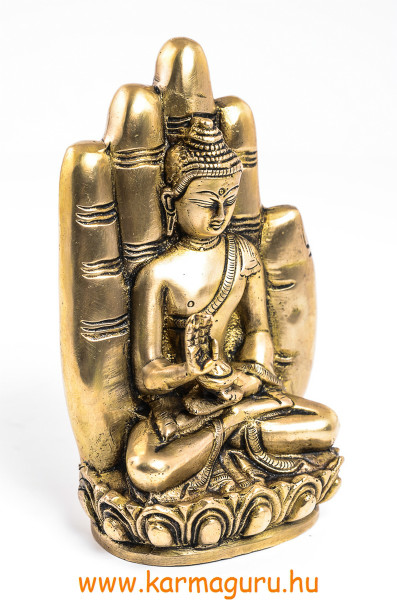 Áldó Buddha kézben szobor, réz, matt sárga