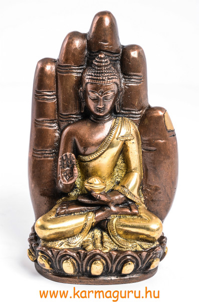 Áldó Buddha kézben szobor, réz, arany és bronz