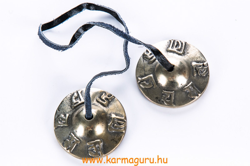 Tingsha az Om Mani Padme Hum mantrával, prémium minőségű - 4,5 cm