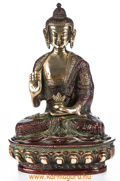 Áldó Buddha réz szobor, arany-vörös - 21cm