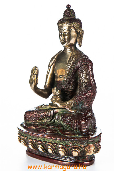 Áldó Buddha réz szobor, arany-vörös - 21cm
