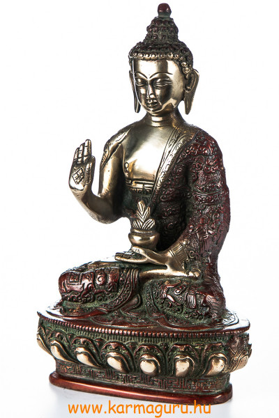 Áldó Buddha réz szobor, arany-vörös - 26cm