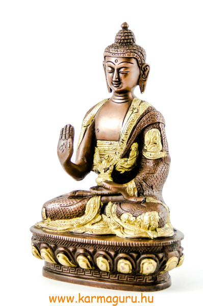 Áldó Buddha réz szobor, arany-bronz - 21cm