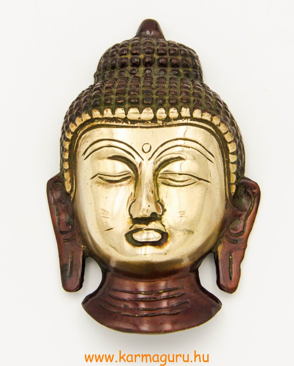 Buddha maszk rézből, vörös-arany színű -12 cm