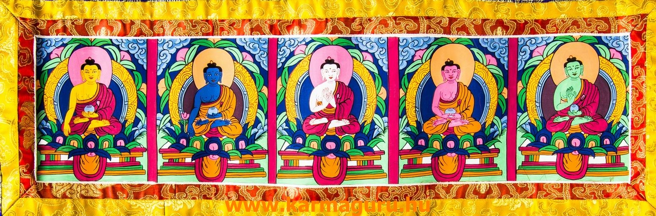 5 Dhyani Buddha kézzel festett thanka, falifüggő