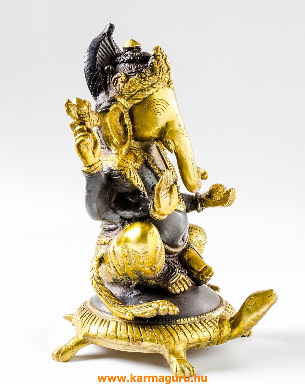 Ganesha teknősön réz szobor, barna - arany - 33 cm
