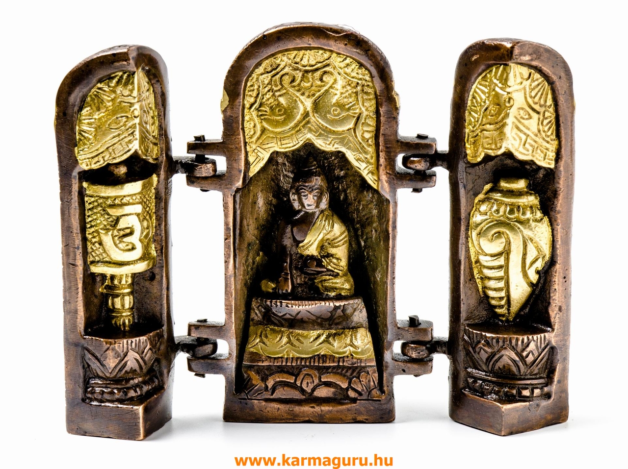 Buddha nyitható oltár réz, bronz-arany