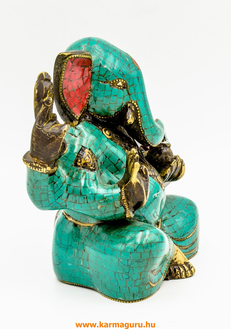 Ganesha réz szobor kővel berakott - prémium minőségű - 15 cm