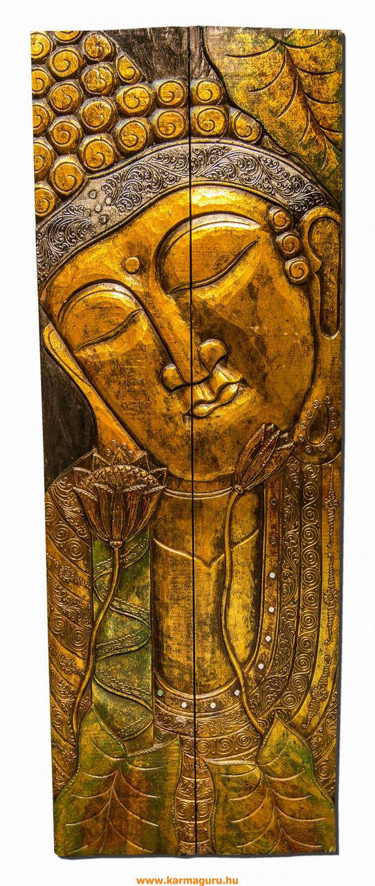 Buddha fejes, 2 részes, fa fali dísz - 52 x 150 cm