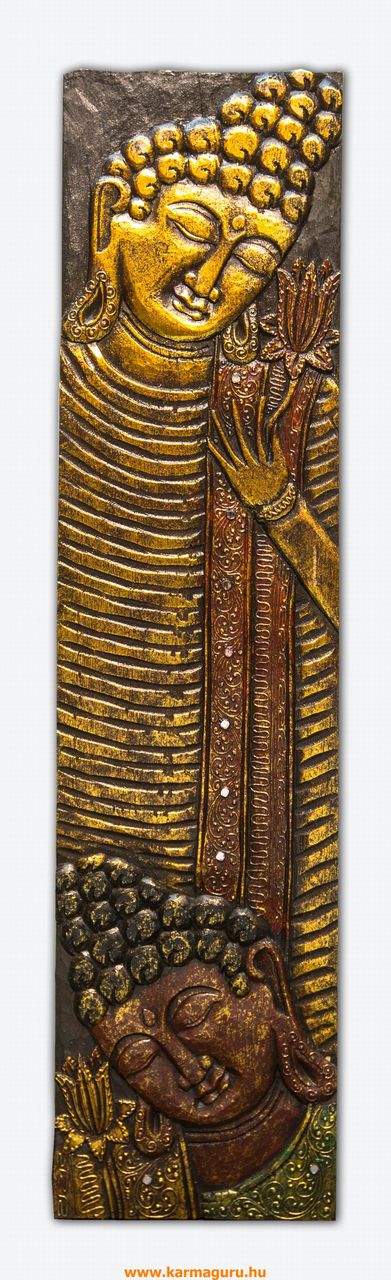 Buddha fejes, arany-bronz színű, fa fali dísz - 24 x 100 cm