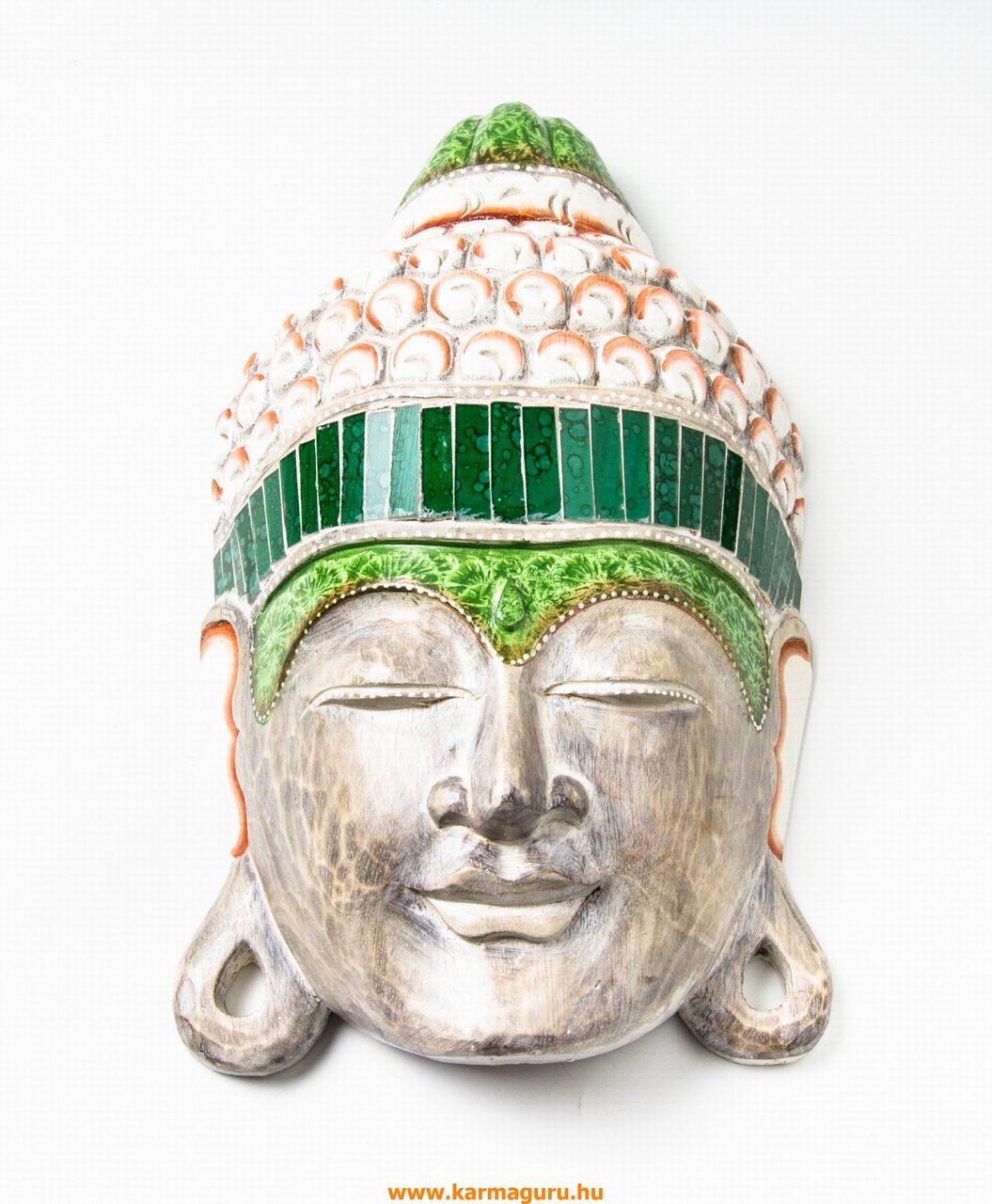 Buddha maszk fehér színű mozaik berakással - 40 cm
