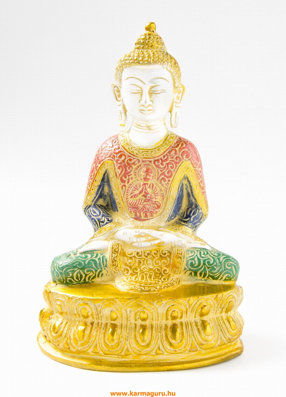 Amitabha Buddha szobor, fehér-arany és színes - 24cm