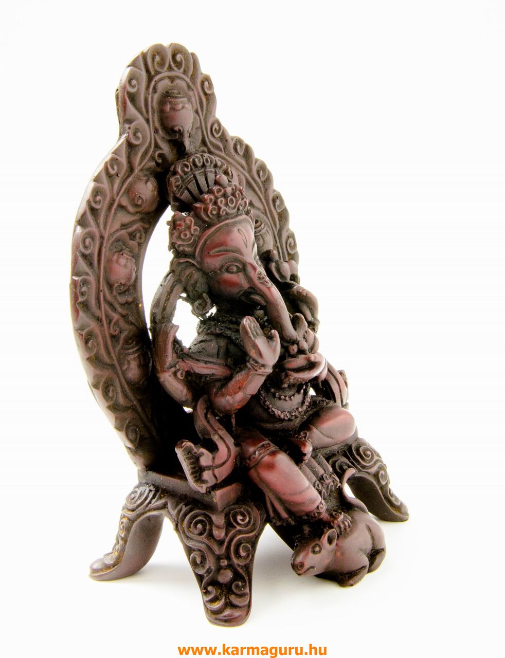 Ganesha trónon, vörös színű rezin szobor - 16 cm