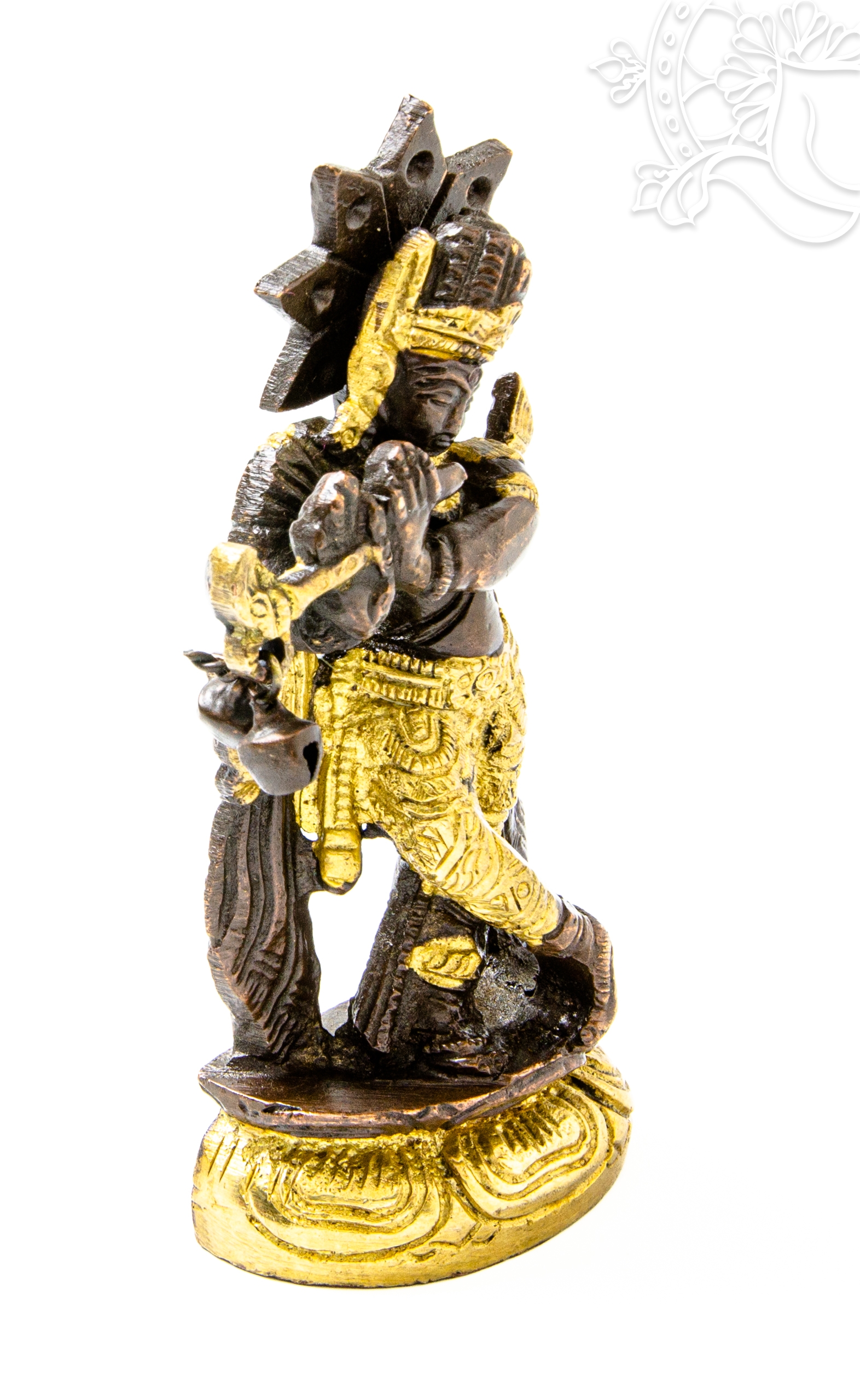 Krishna réz szobor, arany - bronz - 10,5 cm