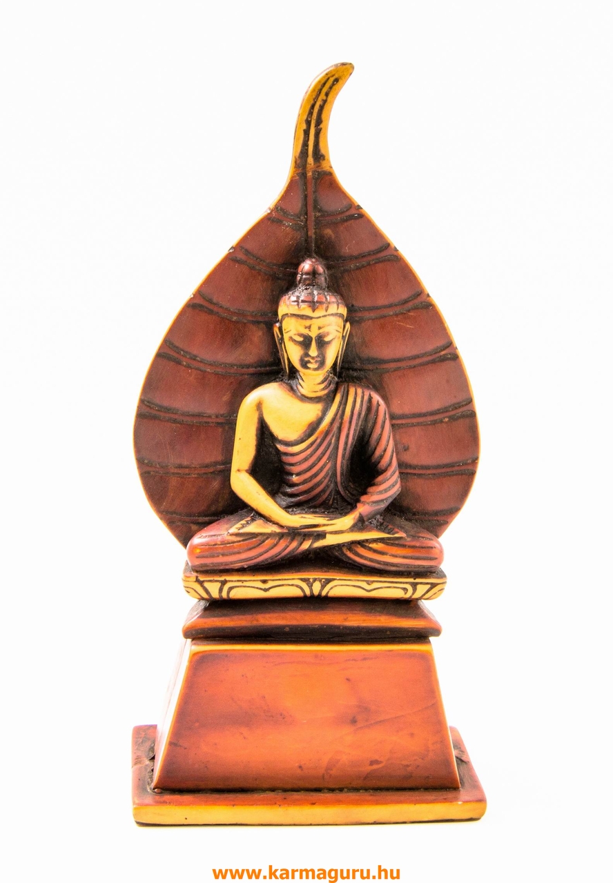Amitabha Buddha szobor bódhi levélen rezin vörös-csont színű - 18,5 cm