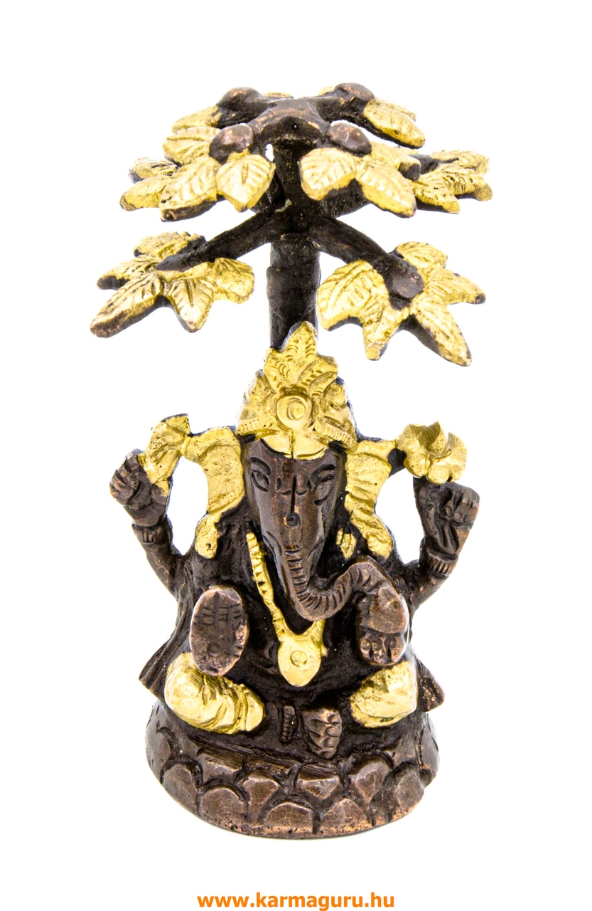 Ganesha Bódhi fa alatt réz szobor, arany-bronz - 10 cm