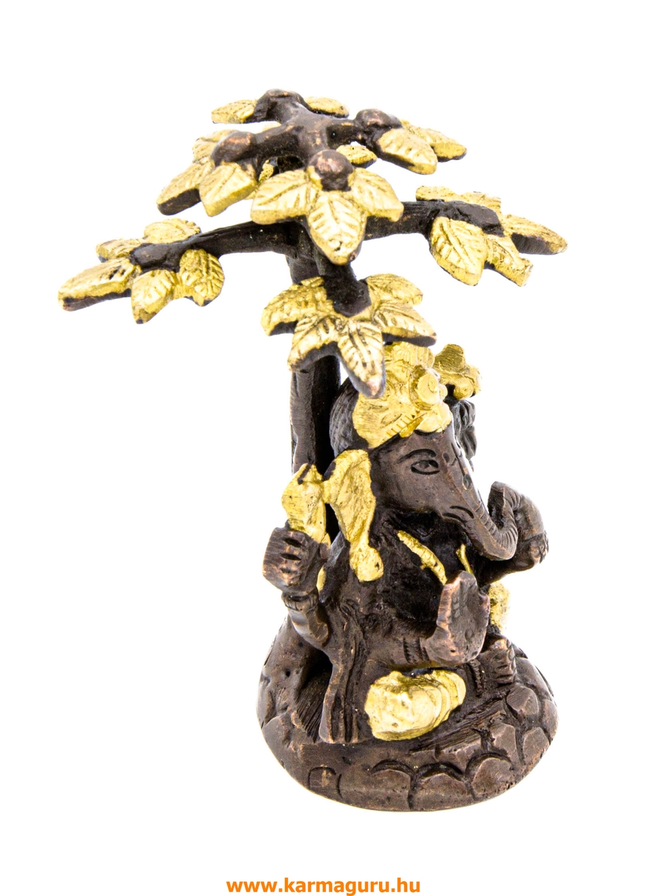 Ganesha Bódhi fa alatt réz szobor, arany-bronz - 10 cm
