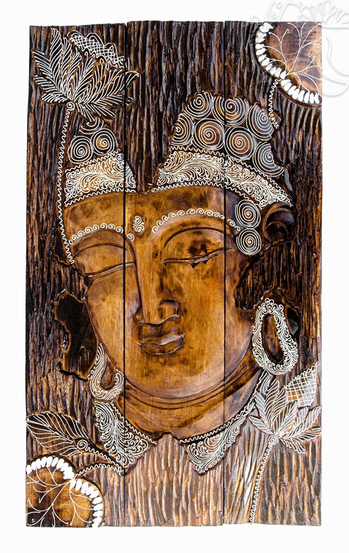 3 részes, Buddhás, barna színű, fa fali dísz - 60 x 100 cm