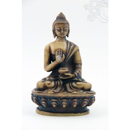 Áldó Buddha csont színű rezin szobor - 11 cm