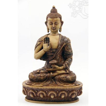 Áldó Buddha csont  színű rezin szobor - 20 cm