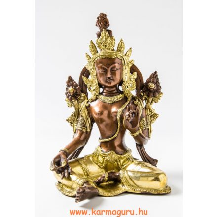 Zöld Tara réz szobor, arany-bronz - 27 cm