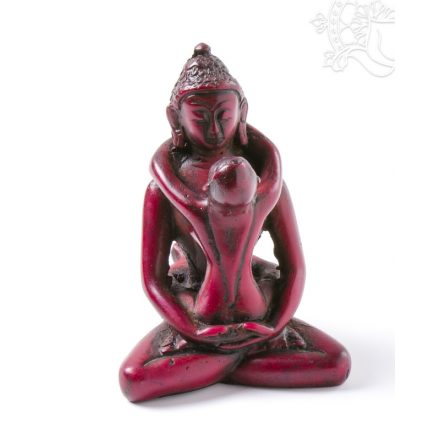 Buddha és Shakti (Samantabhadra) rezin szobor, vörös színű - 8 cm