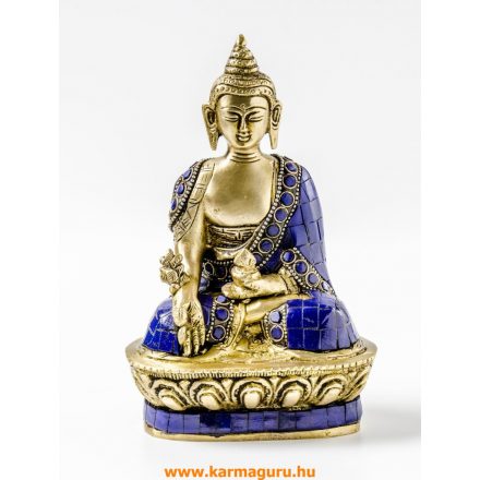 Gyógyító Buddha szobor réz, kék kővel berakott - 18 cm