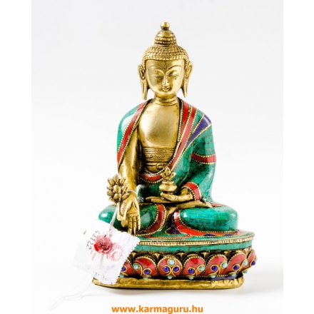 Gyógyító Buddha szobor réz, kővel berakott, prémium minőség - 21 cm