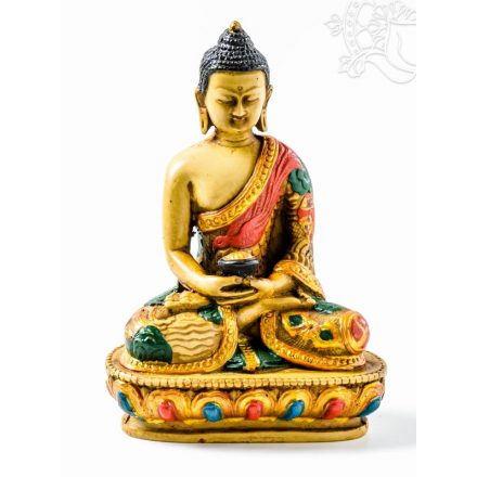 Amitabha Buddha kézzel festett rezin szobor - 14 cm