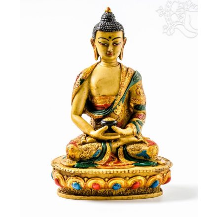 Amitabha Buddha kézzel festett rezin szobor - 20 cm