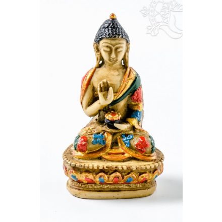 Áldó Buddha kézzel festett rezin szobor - 9 cm