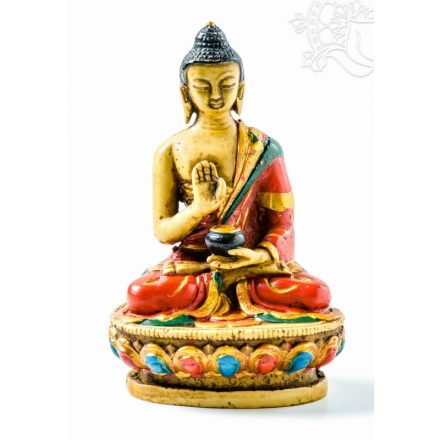 Áldó Buddha kézzel festett rezin szobor - 12 cm