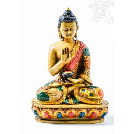 Áldó Buddha kézzel festett rezin szobor - 14 cm