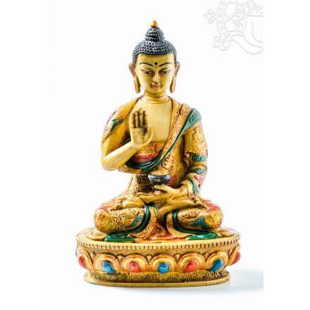 Áldó Buddha kézzel festett rezin szobor - 20 cm