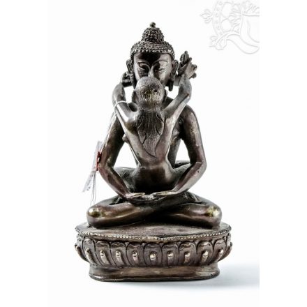 Buddha és Shakti (Samantabhadra) réz szobor, barna - 20 cm 