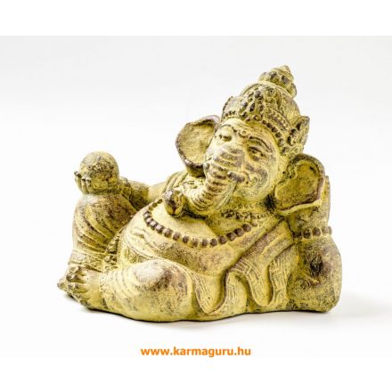 Fekvő Ganesha láva kő szobor - 15 cm