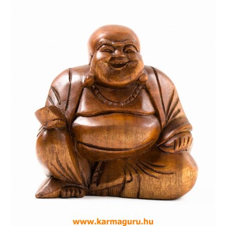 Nevető Buddha fa faragott szobor - 11 cm