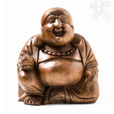 Nevető Buddha fa faragott szobor -16 cm