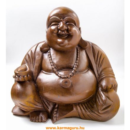 Nevető Buddha fa faragott szobor - 40 cm