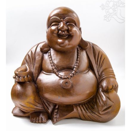 Nevető Buddha fa faragott szobor - 40 cm