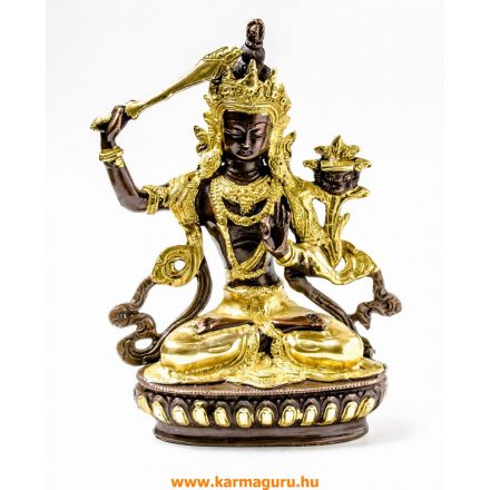 Manjushri réz szobor, arany-bronz - 21cm