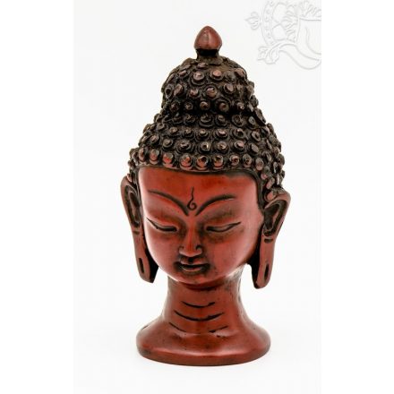 Buddha fej szobor, rezin, vörös - 12 cm