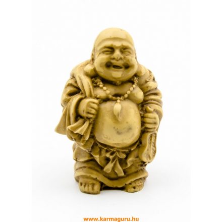 Nevető Buddha rezin szobor, csont  színű - 7 cm