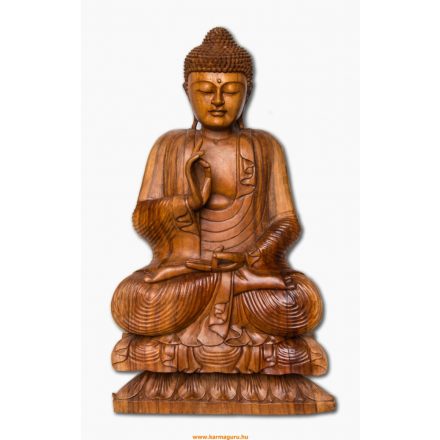 Tanító Buddha lótuszon fa faragott szobor különlegesség, hatalmas - 100 cm