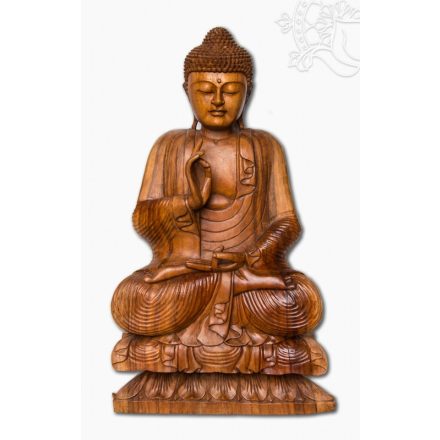 Tanító Buddha lótuszon fa faragott szobor különlegesség, hatalmas - 100 cm